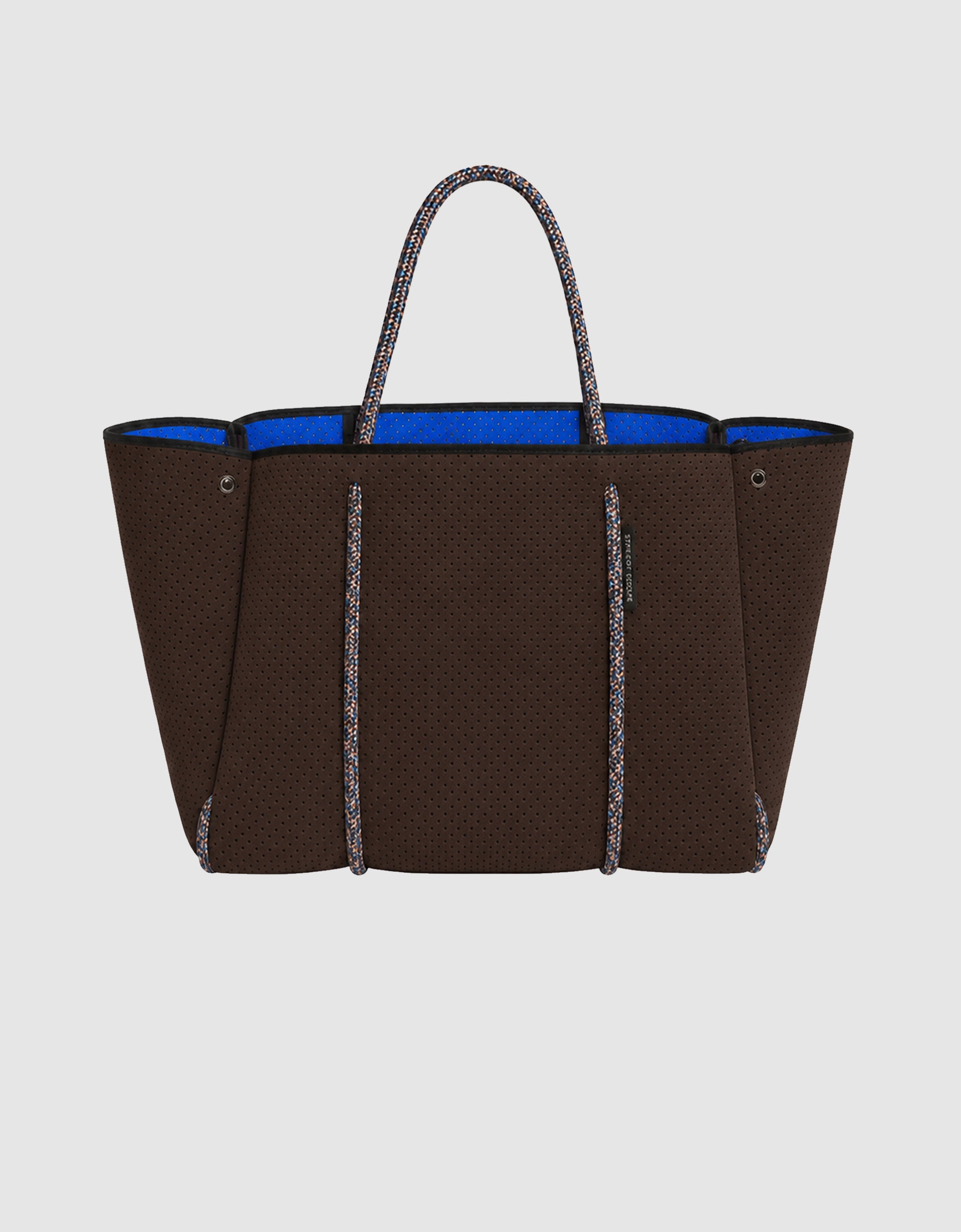 Escape tote in cacao/electric blue